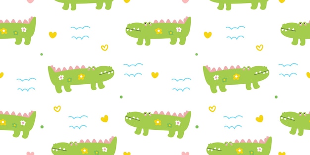 Padrão animal padrão sem emenda ilustração kawaii de crocodilo fofo