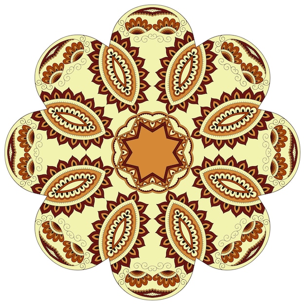 Padrão circular de cor em forma de mandala com flor. ornamento decorativo em estilo oriental étnico. desenho amarelo.