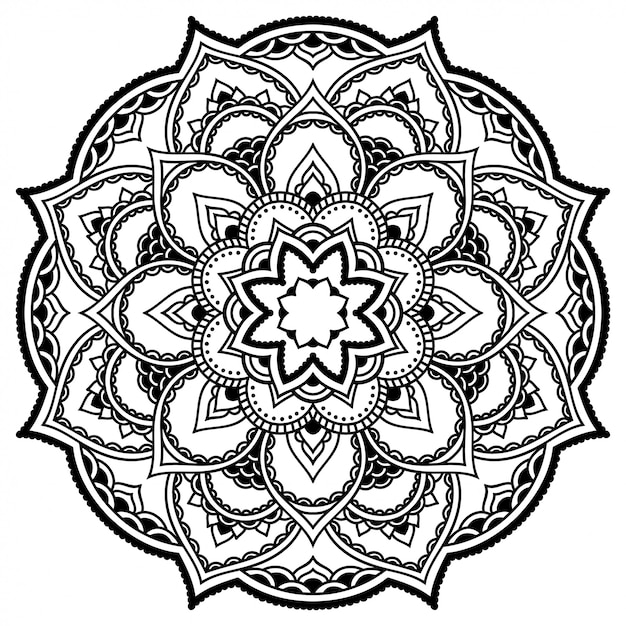 Padrão circular em forma de mandala com flor. ornamento decorativo em estilo étnico oriental. esboço doodle mão desenhar.