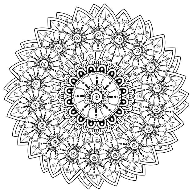 Padrão circular em forma de mandala com flor para decoração de tatuagem de henna mehndi. decoração de flores mehndi em estilo étnico indiano oriental.