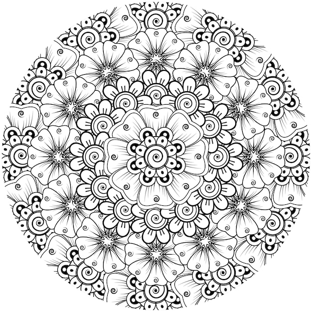 Padrão circular em forma de mandala com flor para decoração de tatuagem de henna mehndi