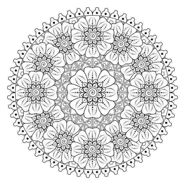Padrão circular em forma de mandala com flor para decoração de tatuagem de henna mehndi