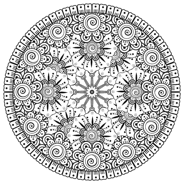 Padrão circular em forma de mandala com flor para decoração de tatuagem de henna mehndi