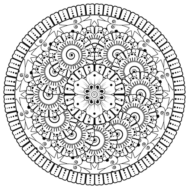 Padrão circular em forma de mandala com flor para decoração de tatuagem de henna mehndi