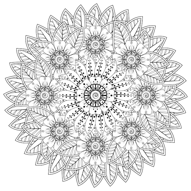 Padrão circular em forma de mandala com flor para henna mehndi