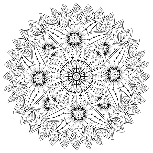 Padrão circular em forma de mandala com flor para henna mehndi