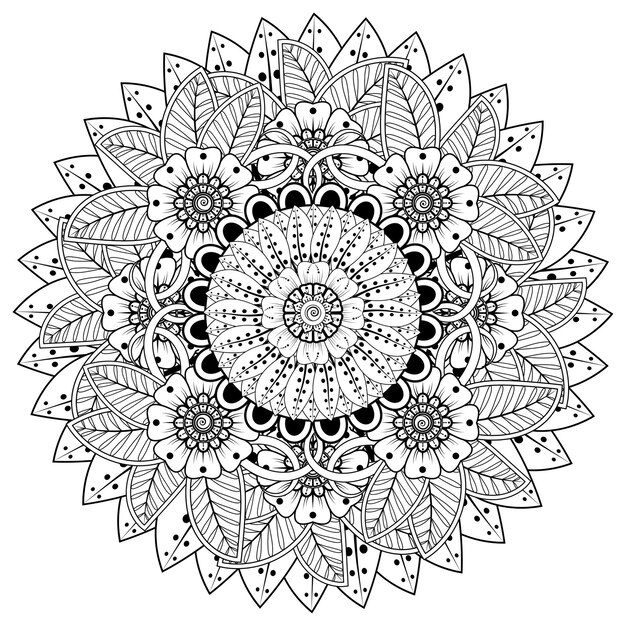 Padrão circular em forma de mandala com flor para henna mehndi