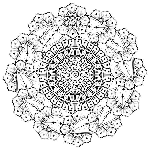 Padrão circular em forma de mandala com flor para henna
