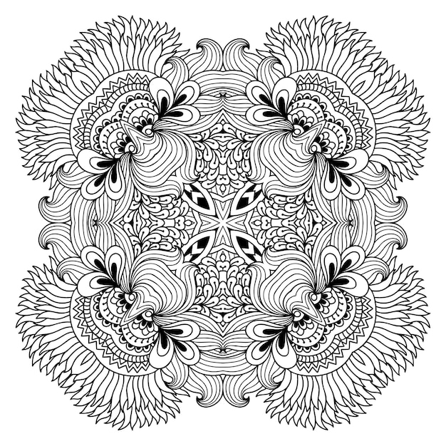 Padrão circular em forma de mandala com flor para tatuagem de henna, mehndi, decoração. ornamento decorativo em estilo oriental étnico. esboço doodle mão desenhar ilustração vetorial.