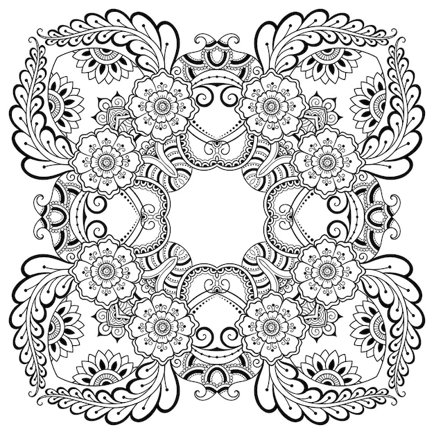 Padrão circular em forma de mandala com flor para tatuagem de henna, mehndi, decoração. ornamento decorativo em estilo oriental étnico. esboço doodle mão desenhar ilustração vetorial.