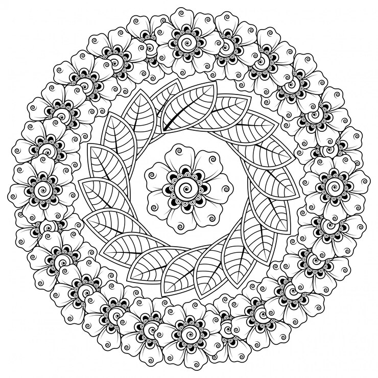 Vetor padrão circular em forma de mandala com flores para henna, mehndi, tatuagem, decoração. decoração de flores mehndi em estilo étnico oriental, indiano.