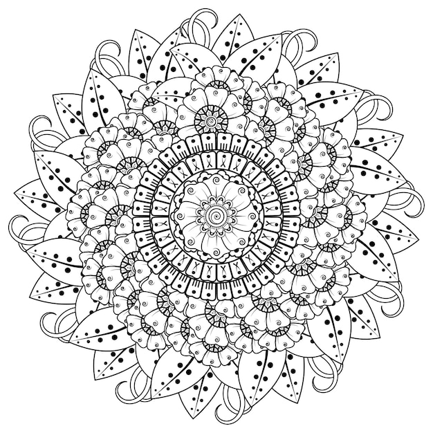 Padrão circular em forma de mandala com flores para henna, mehndi, tatuagem, decoração. ornamento decorativo em estilo oriental étnico. página do livro para colorir.