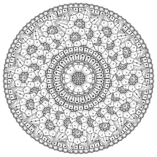 Padrão circular em forma de mandala com flores para henna, mehndi, tatuagem, decoração. ornamento decorativo em estilo oriental étnico.