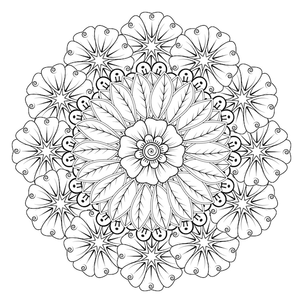 Padrão circular em forma de mandala para decoração de tatuagem henna mehndi página do livro para colorir