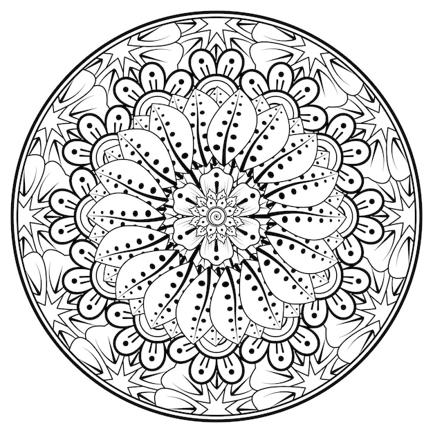 Padrão circular em forma de mandala para decoração de tatuagem henna mehndi página do livro para colorir