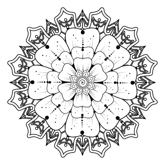 Padrão circular em forma de mandala para Henna, Mehndi, tatuagem, decoração. Página do livro para colorir.