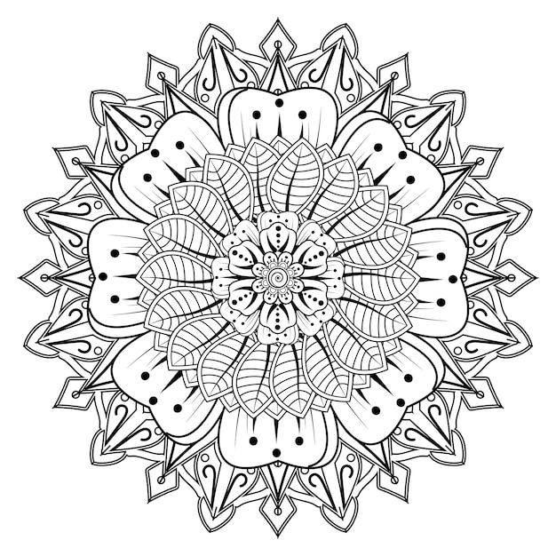 Padrão circular em forma de mandala para Henna, Mehndi, tatuagem, decoração. Página do livro para colorir.