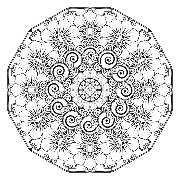 Padrão circular em forma de mandala para henna, mehndi, tatuagem, decoração. página do livro para colorir.