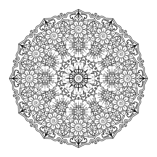 Padrão circular em forma de mandala para henna, mehndi, tatuagem, decoração. página do livro para colorir.