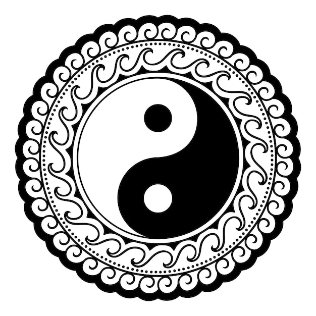 Padrão circular em forma de mandala para tatuagem de henna, mehndi, decoração. ornamento decorativo em estilo oriental étnico com símbolo desenhado da mão yin-yang. delinear a ilustração em vetor doodle.