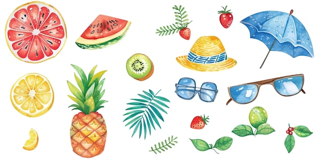 Padrão Colecção de verão de verão Conjunto de elementos de verão e design em fundo branco