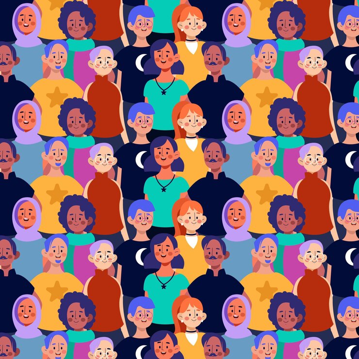 Vetor padrão colorido de grupo de pessoas desenhado à mão
