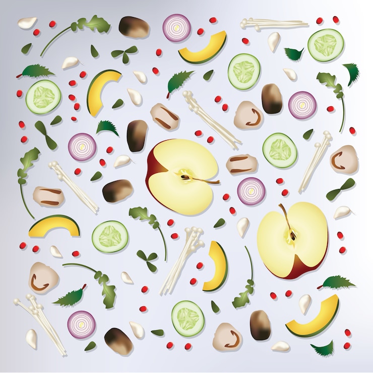 Vetor padrão colorido raw food background vector illustration