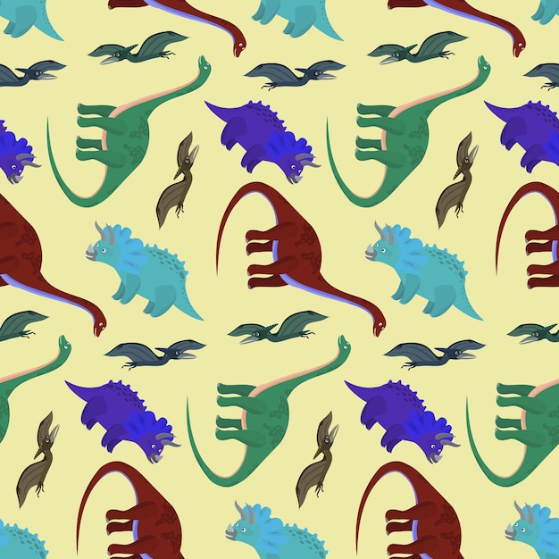 Vetor padrão com dinossauros coloridos bonitos dos desenhos animados