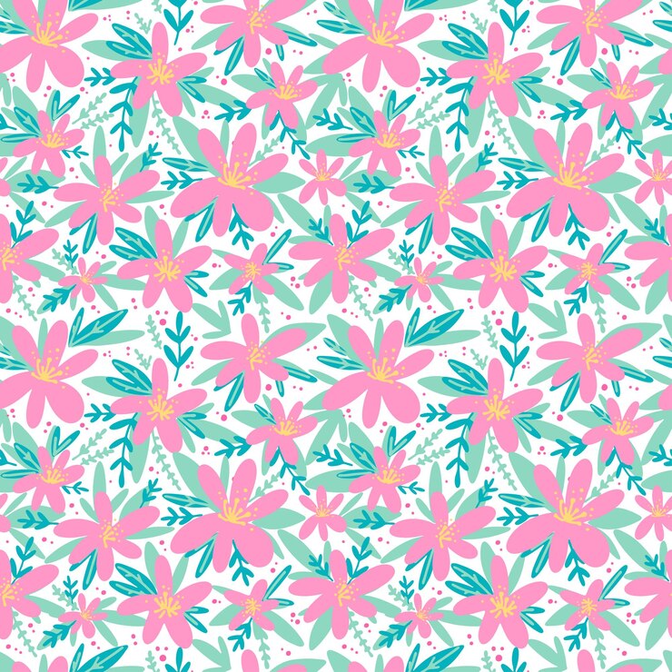 Vetor padrão com flores simples em estilo plano fundo brilhante com margaridas magenta