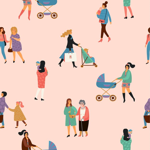 padrão com mulheres e crianças