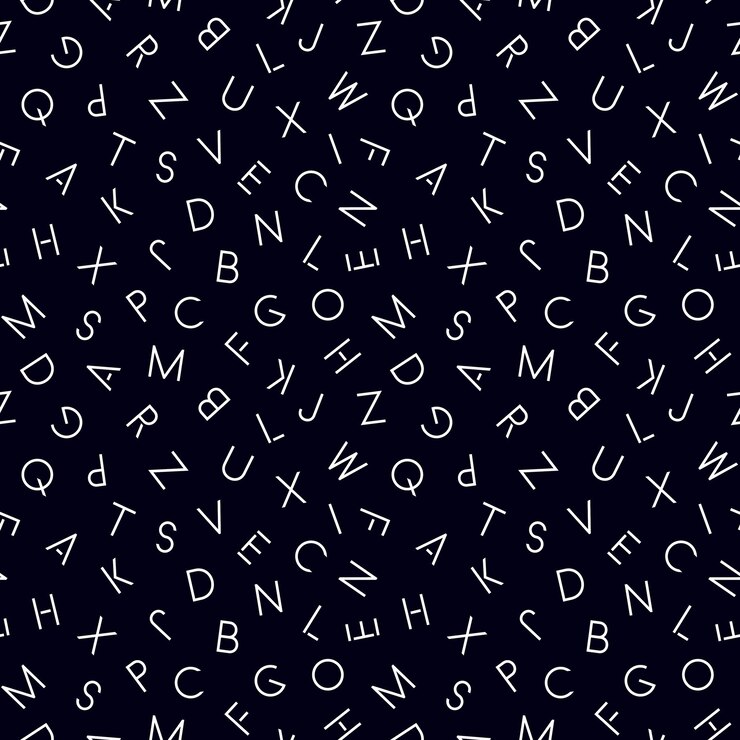Vetor padrão de alfabeto simples e sem costura vetorial com letras latinas fundo minimalista preto e branco