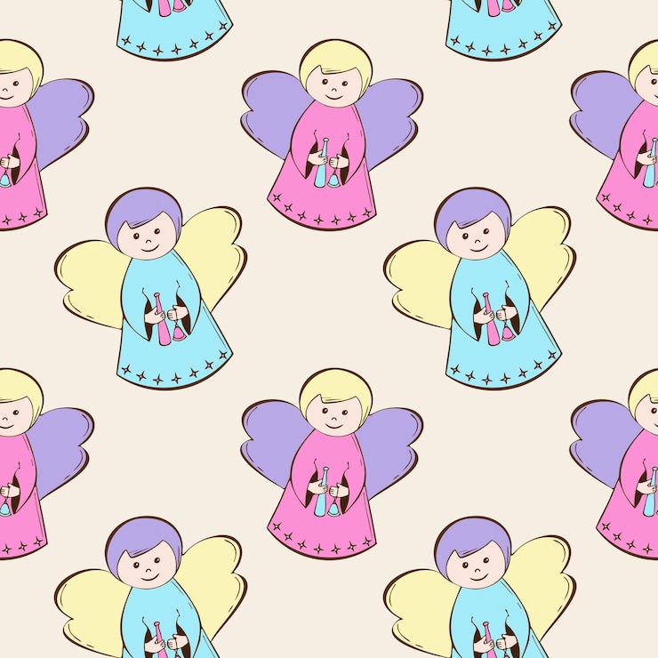Vetor padrão de anjo bonito para o natal e dia dos namorados desenho de cor azul e rosa de criança segurando
