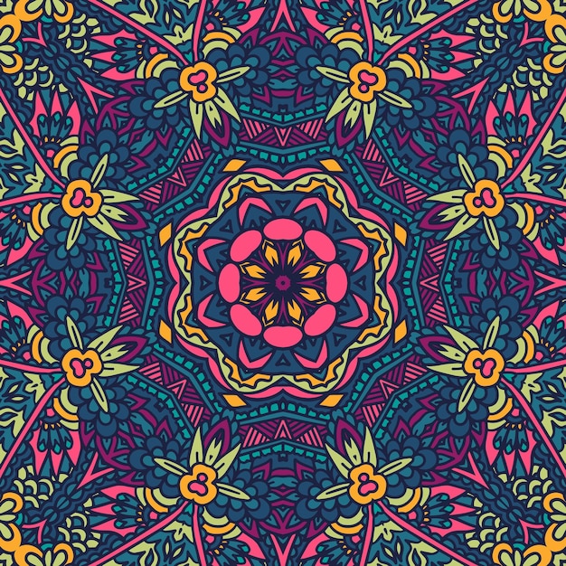 Padrão de arte de mandala colorido festivo carnaval psicodélico floral impressão vetorial geométrica abstrata