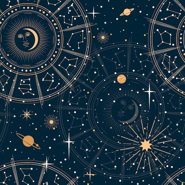 Vetor padrão de astrologia estrelas místicas celestes planetas