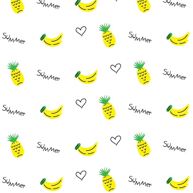 Vetor padrão de banana e abacaxi