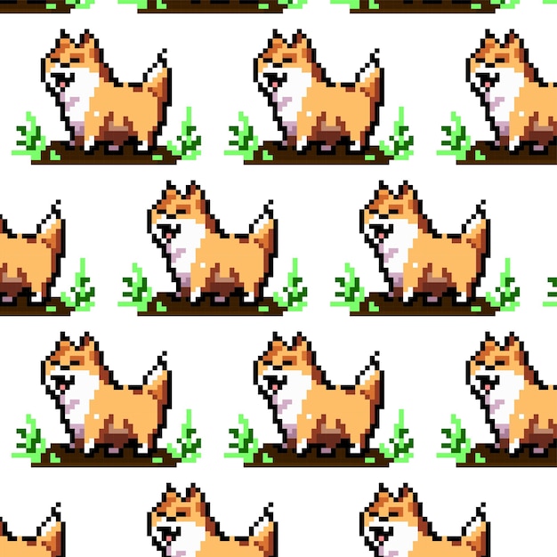 Vetor padrão de cachorro doge com estilo de pixel de 8 bits