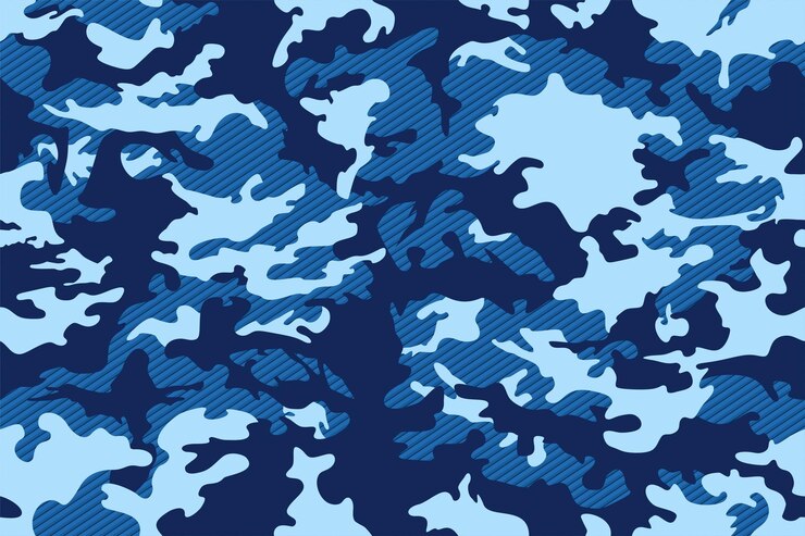 Vetor padrão de camuflagem azul sem costura com um fundo azul