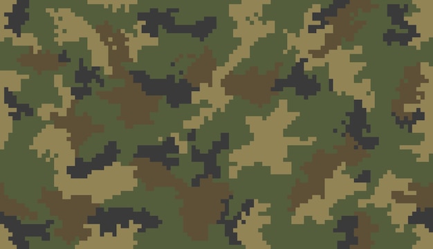 Padrão de camuflagem de pixel verde sem costura padrões de tecido militar e de caça ilustração vetorial