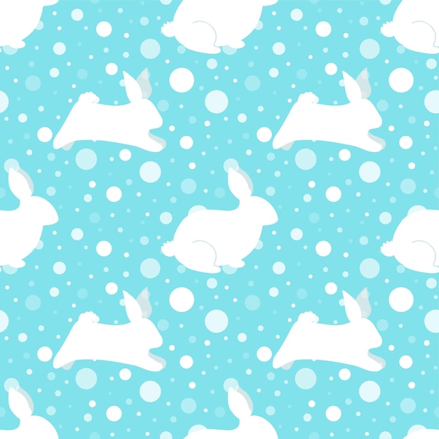 Padrão de coelho de ano novo ano novo 2023 design de tecido têxtil de fundo sem costura impressão vetorial com coelhos lebre flocos de neve ilustração de férias de inverno bonito bolinhas impressão de inverno azul