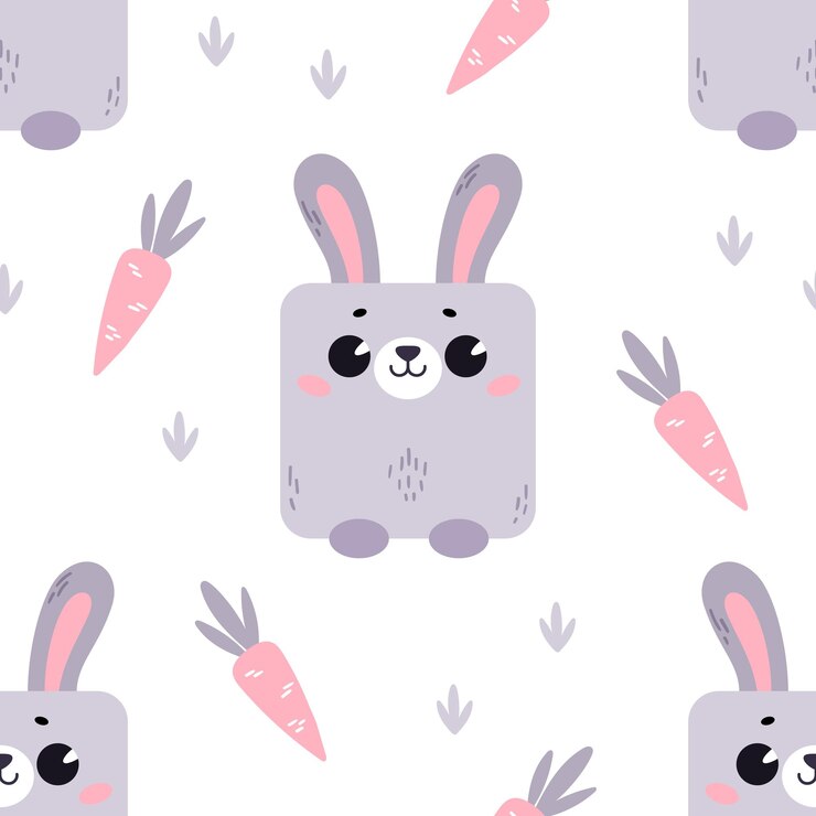 Vetor padrão de coelho e cenoura com animais fofos de desenho animado impressão infantil kawaii com animais de estimação