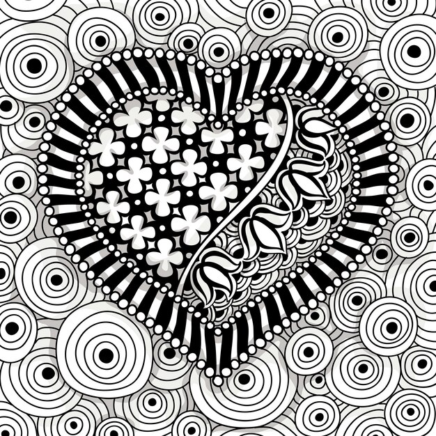 Vetor padrão de coração vetor preto e branco
