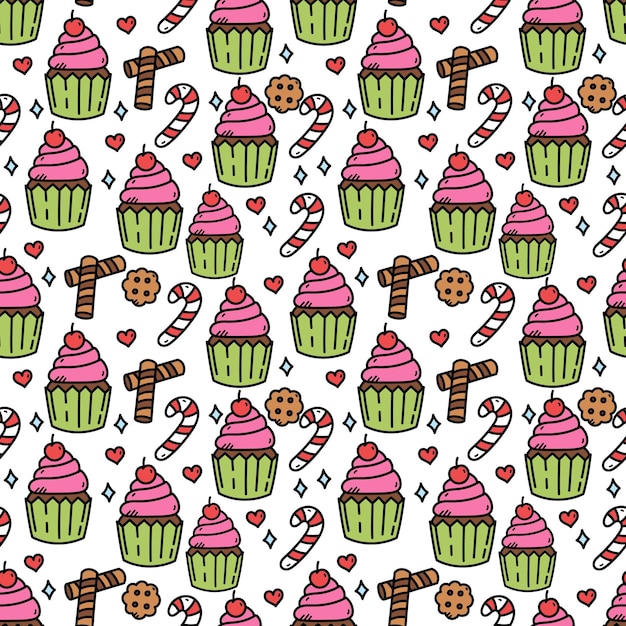 Padrão de cupcake, design doce, ilustração vetorial