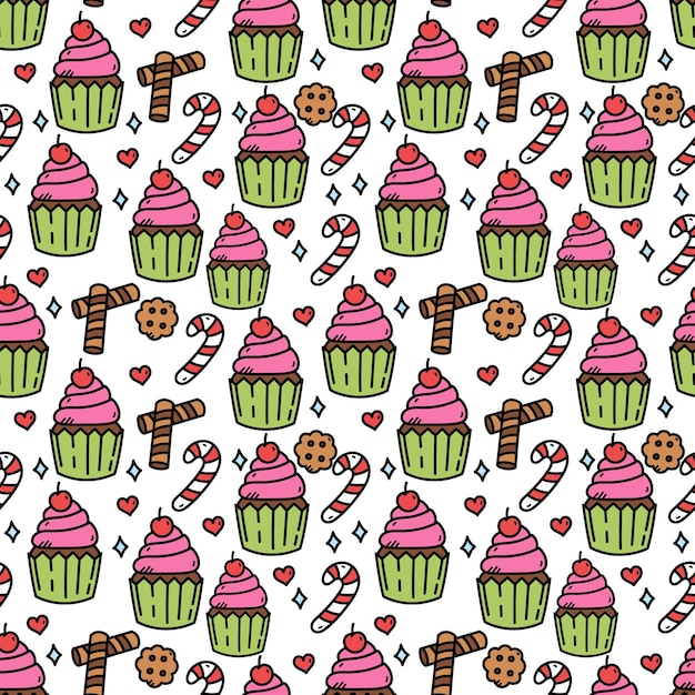 Vetor padrão de cupcake, design doce, ilustração vetorial