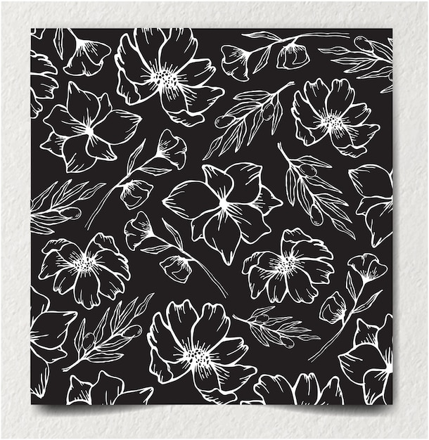 Padrão de decoração monocromática sem costura flor floral e abstrata ornamento