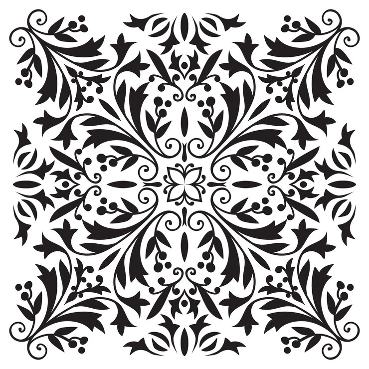 Vetor padrão de desenho manual para azulejo em cores preto e branco