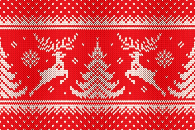 Padrão de design de suéter de Natal de malha de lã com renas e árvores de Natal