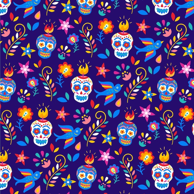 Padrão de dia de muertos em design plano