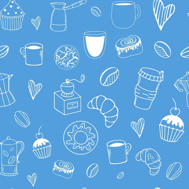 Padrão de doodle com tema de café sem costura