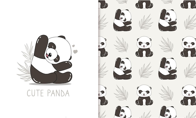 Padrão de doodle de desenho animado de panda bebê fofo garoto bonito e padrão perfeito de bebê