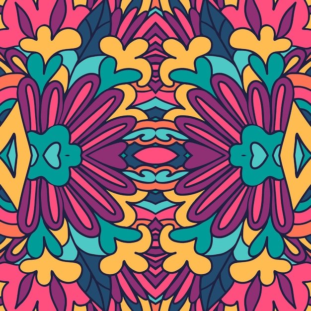 Padrão de doodle de flor colorida psicodélica. padrão abstrato de cores do arco-íris.